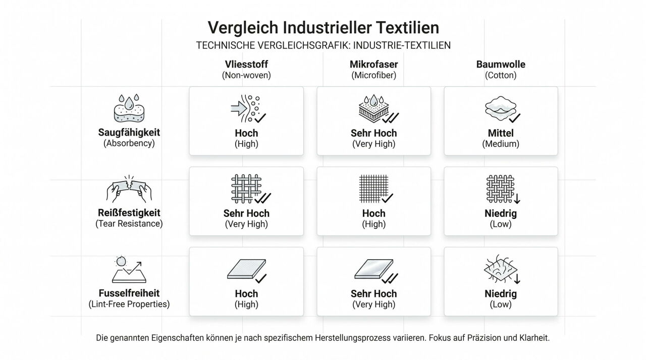 Infografik Vergleich Werkstatt-Putztücher - Vlies Microfaser und Baumwolle Infografik Vergleich Werkstatt-Putztücher - Vlies Microfaser und Baumwolle