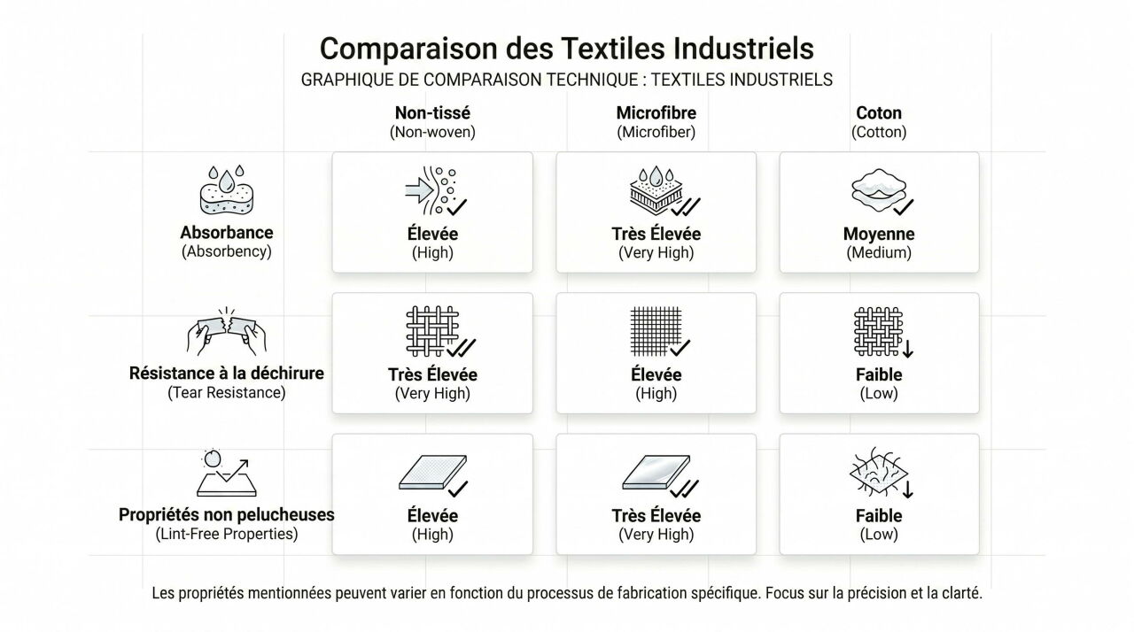 Infographie comparaison chiffons d'atelier - intisse microfibre et coton - RALLOPACK