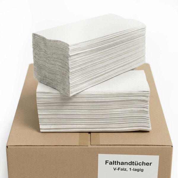 Papierhandtücher V-Falzung 2-lagig Zellstoff Papierhandtücher V-Falzung zweilagig aus 100 Prozent Zellstoff für Spender in Gastronomie und Spitälern