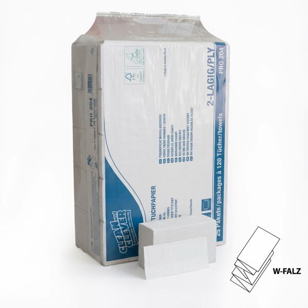 Papierhandtuecher - W Falzung - FSC und Ecolabel - RALLOPACK Papierhandtücher W-Falzung - 2-lagig - 100 Prozent Zellstoff - Paket à 3000 Stück