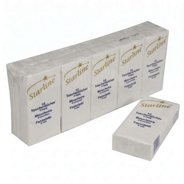 Starline Taschentücher 4-lagig 10er-Pack hochweiss Starline Taschentücher 4-lagig hochweiss im praktischen 10er-Pack für Gastronomie Spitäler und Reinigungsfirmen der Schweiz