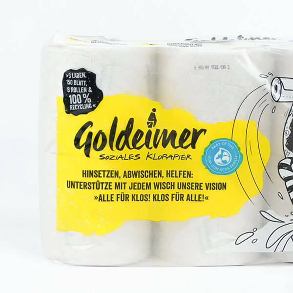Goldeimer Klopapier Verpackung - nachhaltig aus recyceltem Kunststoff und Kreide Goldeimer Klopapier Verpackung - nachhaltig aus recyceltem Kunststoff und Kreide